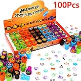 100 Pcs Halloween Assorted Stamps Kids Self-Ink Stamps for Kids Party Favors for Halloween Party Favors, Game Prizes, Halloween Goodies Bags,Teacher Stamps