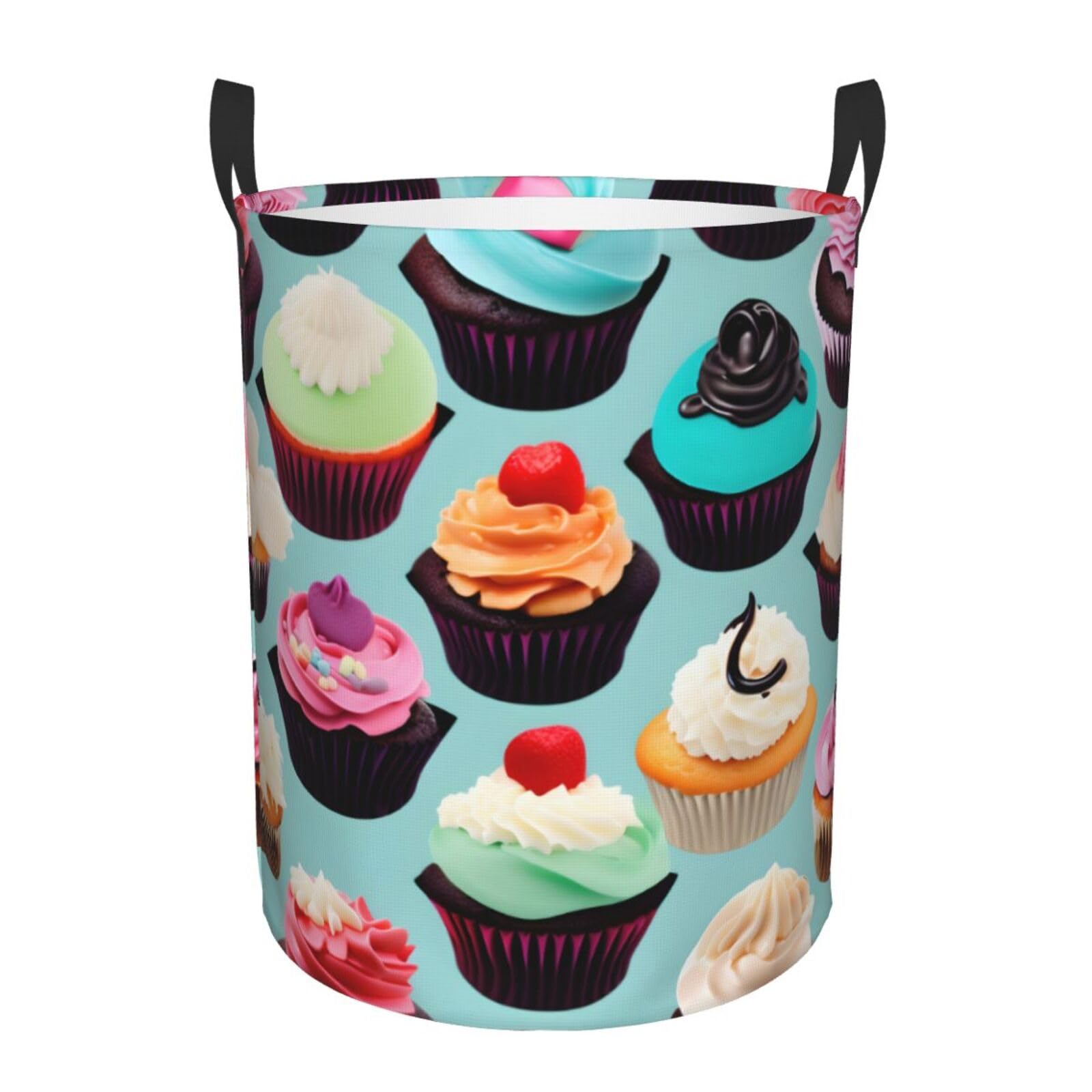 S Collapsible Round Colorful Cupcakes Print Laundry Hamper