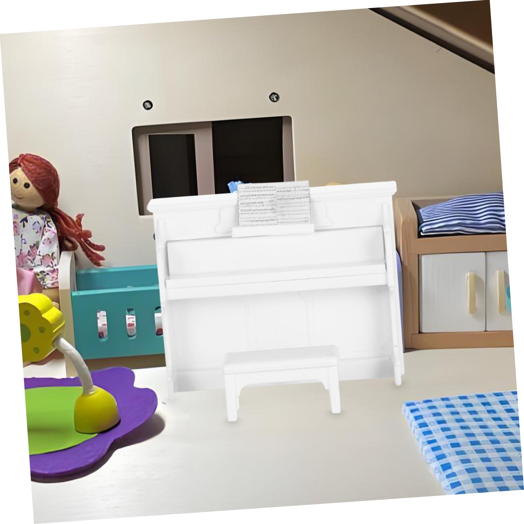 Toyvian Grand Piano Toy Maison de poupée Piano Mini Piano Jouet Ornements de piano Jeu de jouets pour enfants Poupées droites Maisons pour décoration miniature et photographie de scène Blanc