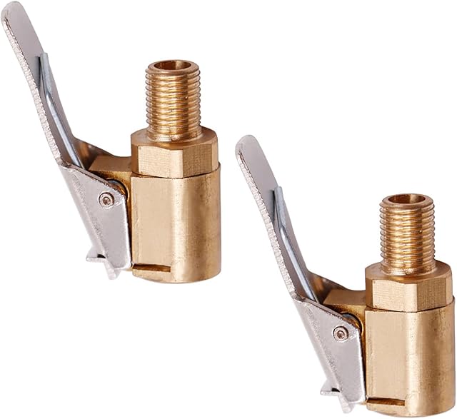 CHENJUNJUN 2 Pcs Tire Air Chucks Brass Tyre Valve Air Pump Clip Car Air Pump Thread Nozzle Adapter Open End Car Truck Tyre Tire Inflator Valve Connector for Car Truck Valve Connector