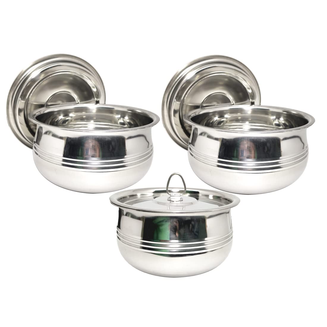 BARTAN HUB Bowl Set with Lid (300 ML, Dishwasher Safe, Strong and Durable) Stainless Steel Storage Bowl (Steel, Pack of 3)