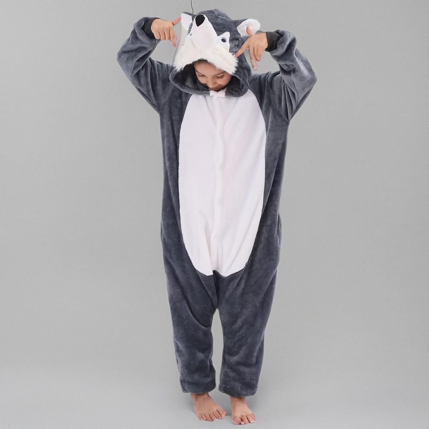 Animal Kigurumi Costumes for Kids Flannel Onesie Cosplay for Boys Girls Halloween Warm Plush One Piece Dog Huskie