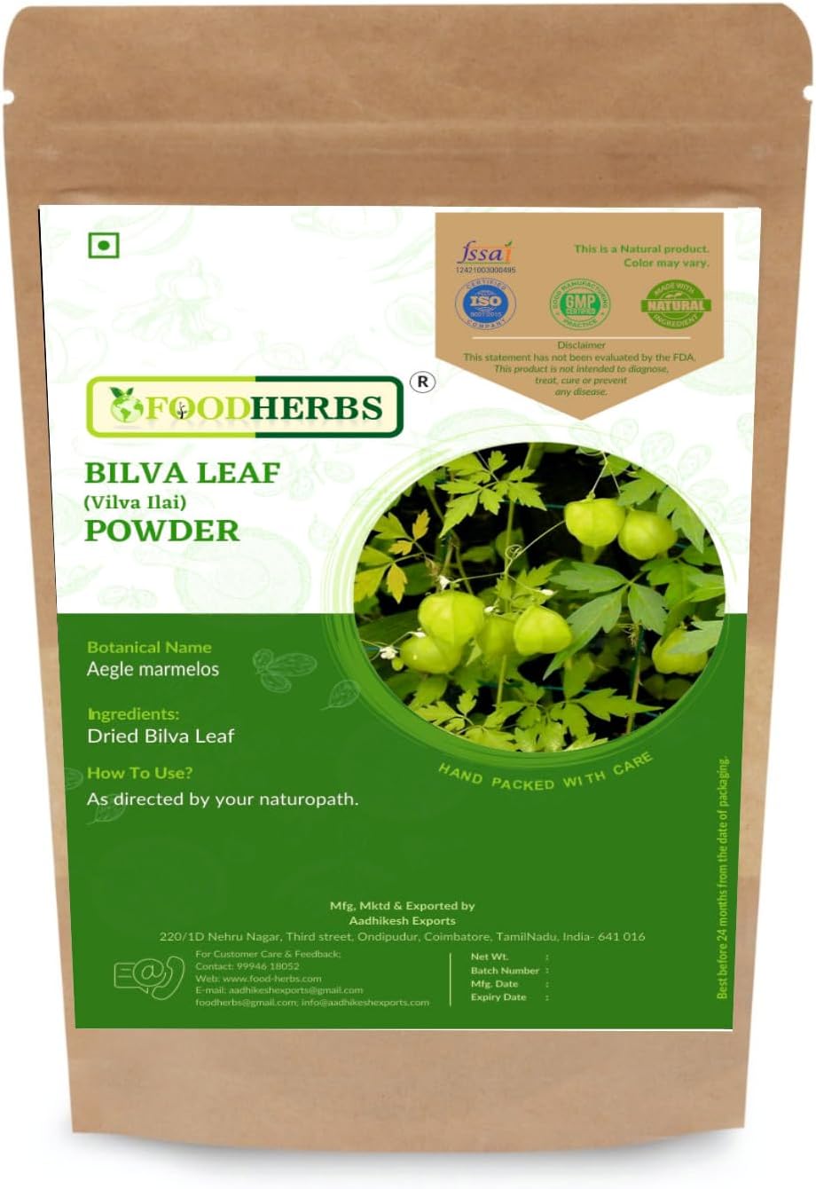 Foodherbs Bilva Leaf Powder 200g | 100% Natural Aegle Marmelos | Ayurvedic Supplement for Digestion, Immunity & Blood Sugar Support | Vegan, Non-GMO