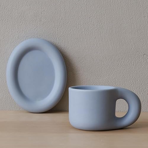 Vista 34 de WENSHUO Chubby - Taza de café divertida, taza y platillo lindo, crema mate, 9 onzas (crema mate)