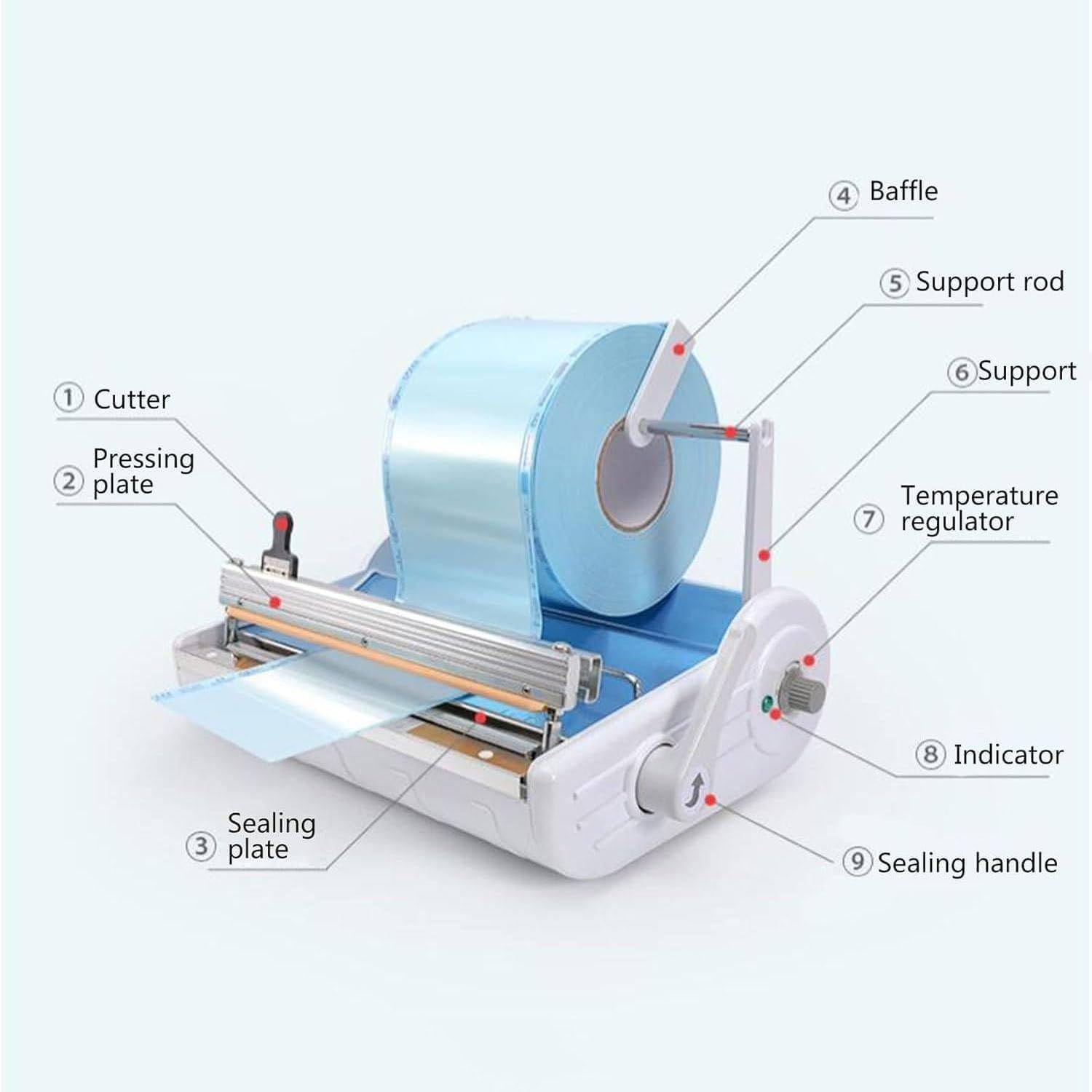 Máquina Envasado Bolsas Dental,Selladora Envases Médicos Automática 500w, 6 Niveles Temperatura Regulable,Ancho Máximo 250mm para Esterilización Paquetes Y Materiales Médicos
