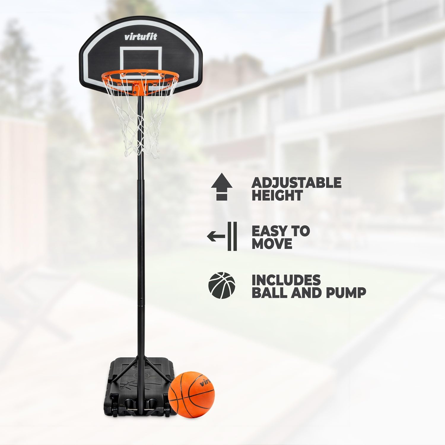 VirtuFit Poste de baloncesto ajustable - 170 a 215 cm - con bola y bomba