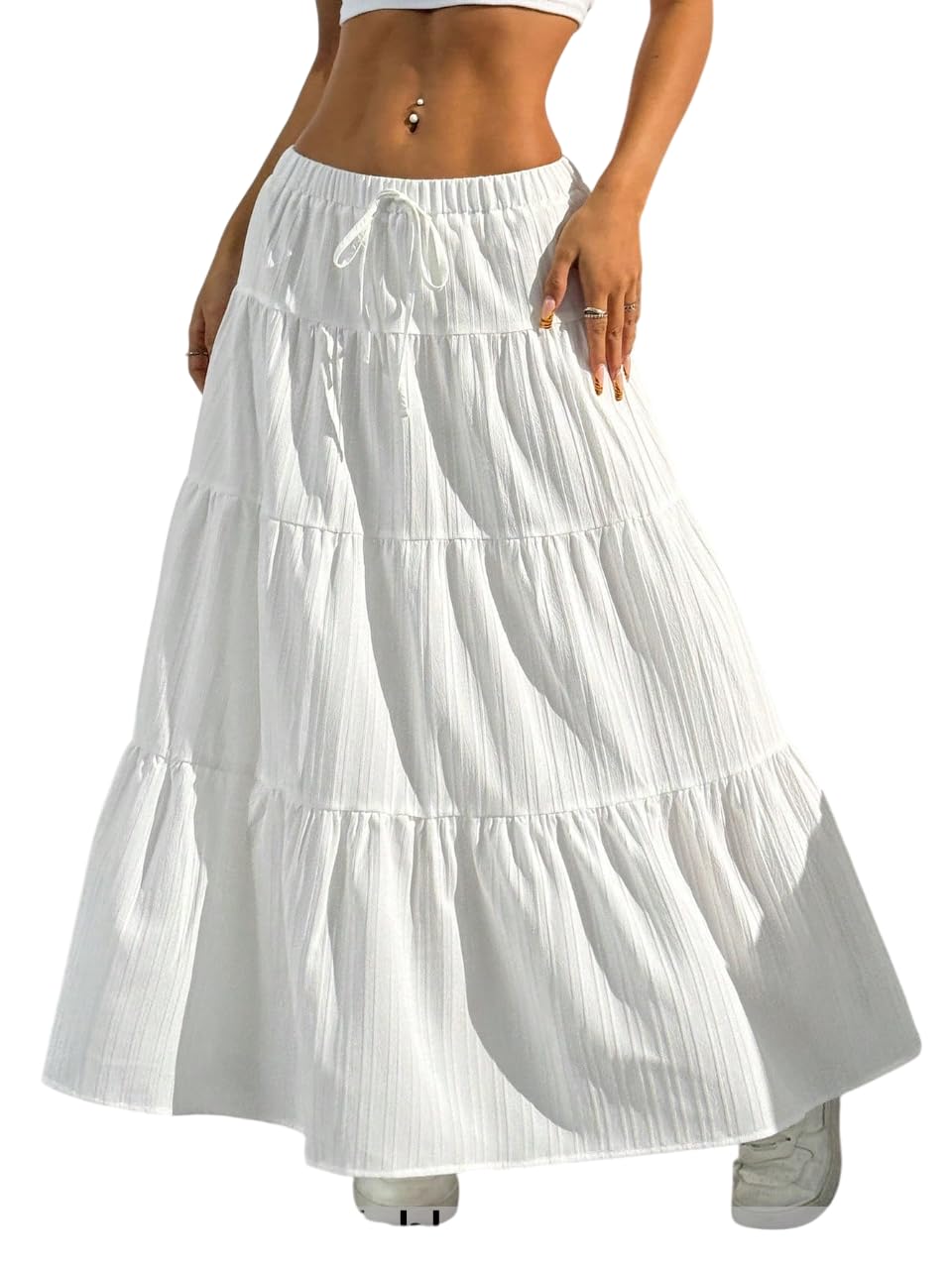 Women’s Georgette Ruffle Hem Long Flared Skirt Lightweight Soft Fabric| High-Waisted Ruffled Maxi Plain and Pleated Skirt-image-23