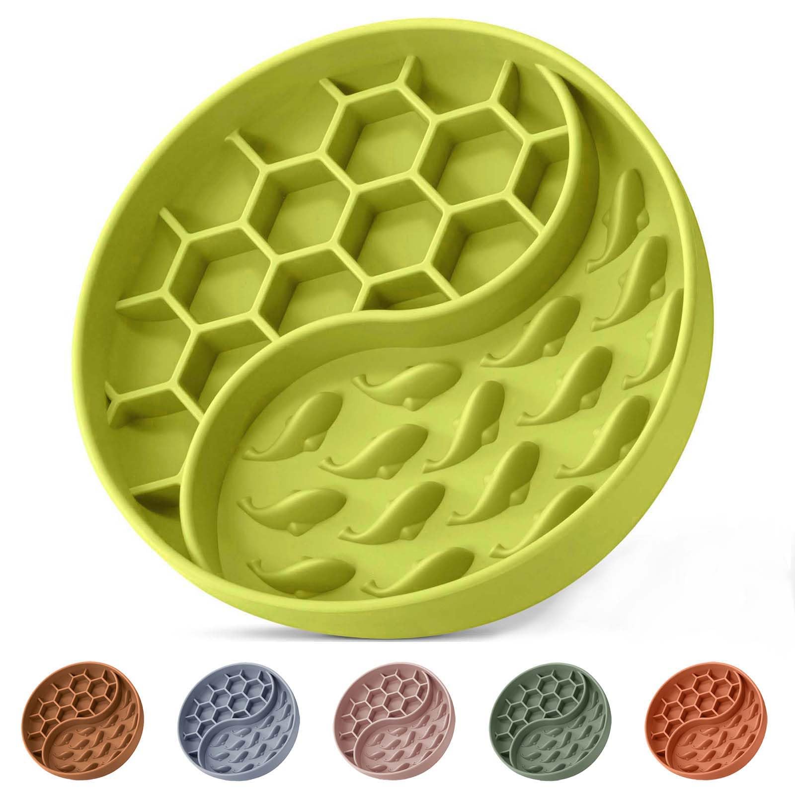 ZOURYNUA Slow Feeder Dog Bowls, Silicone Pet Food Bowls with Suction Cups, Non-Slip Dog Feeding Slow Down Pet Eating Speed for Fast Eaters, Anxiety Relief & Fun Added (Light Green)