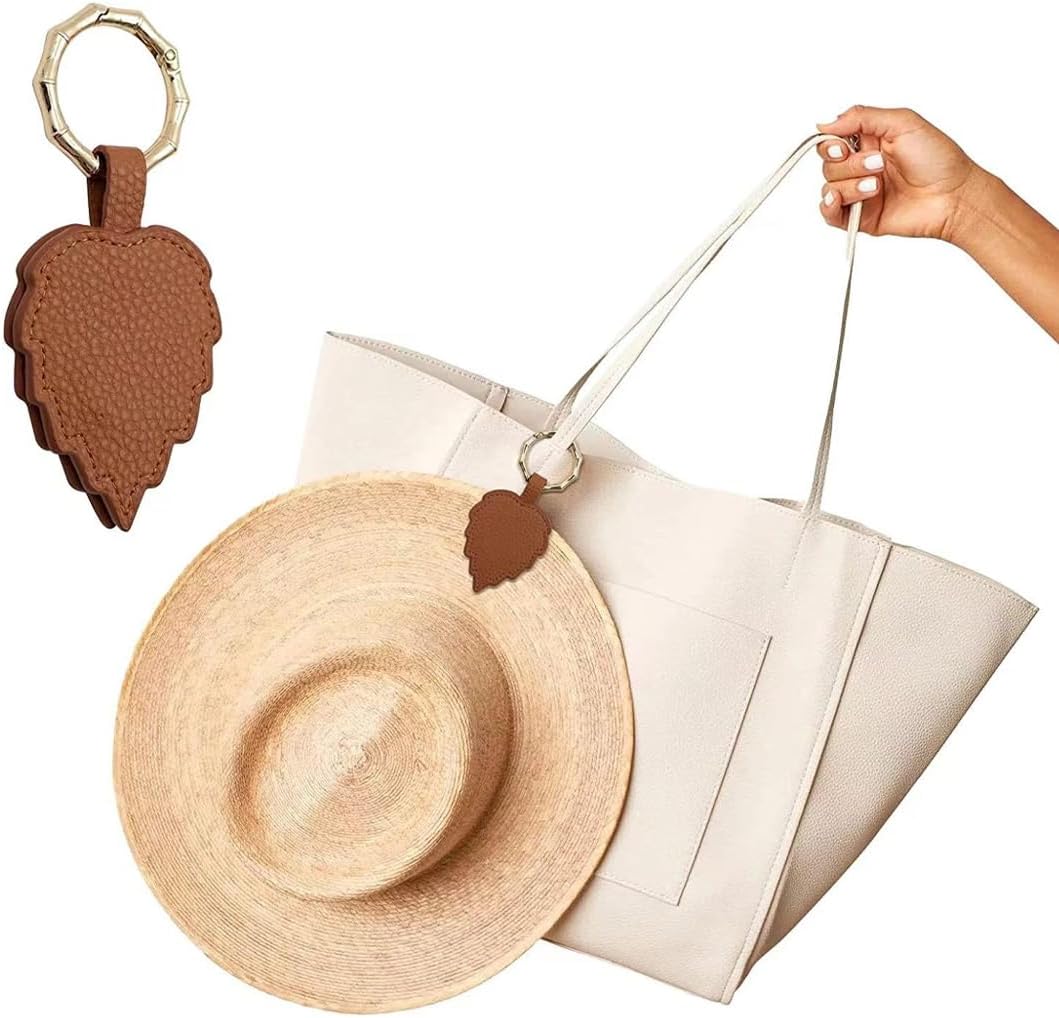 DDKY 1 Item Hat Holder Leaf Shape Travel Magnetic Hat Clip Travel Bag Backpack Handbag Clip On Holder PU Leather Multifunctional Fashion Sun Hats Clip for Women and Men