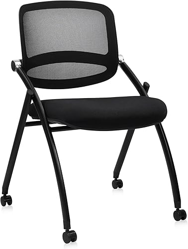 CLATINA Stackable & Foldable Conference Chair with Wheels, Ergonomic Mesh Back,300lbs Capacity, Breathable Padded Seat, Armless Office Chair for