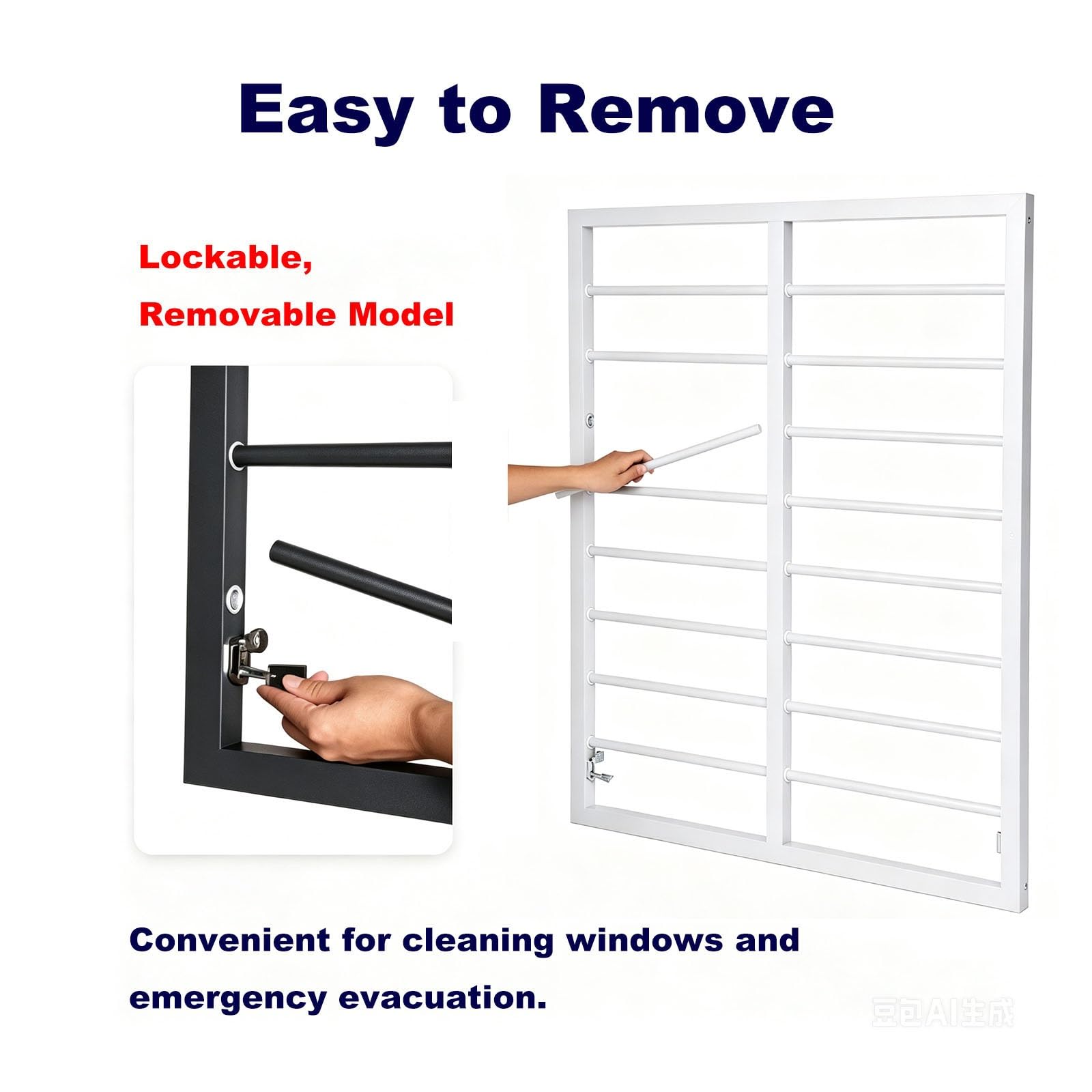 Rejas de Seguridad para Ventanas con Cierre, Seguridad Infantil | Rejilla de protección de ventana extraíble, instalación interior o exterior, anti caída(W40xH40cm/15.7x15.7in)