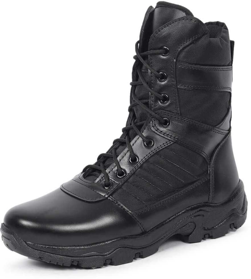 Image of Men's Genuine Leather Military Tactical Boots | High Ankle Army Commando Long Boots with Side Zip | Lightweight Trekking, Hiking & Outdoor Boots