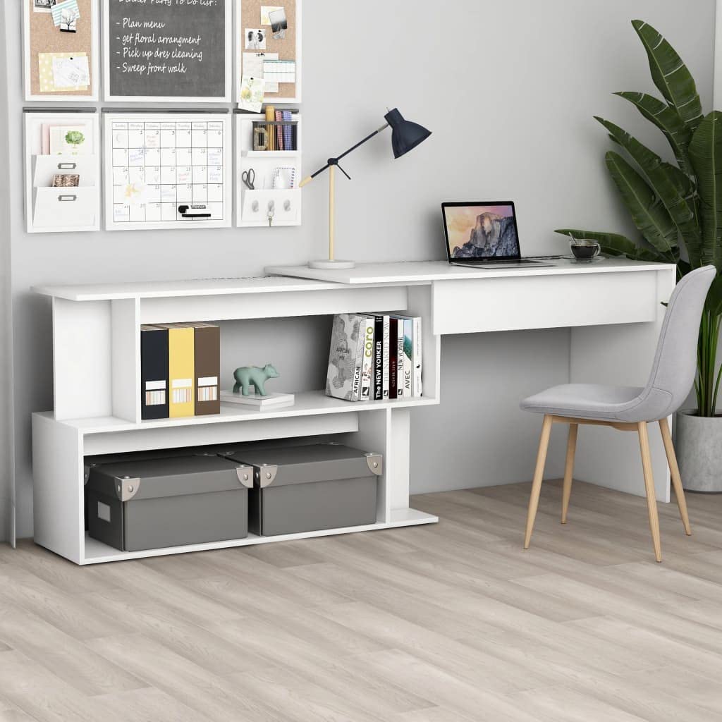 Bureau d'angle - Bureau d'ordinateur - Table de travail - Table à manger - Pour chambre à coucher, salon - Blanc - 200 x 50 x 76 cm - Panneau de particules