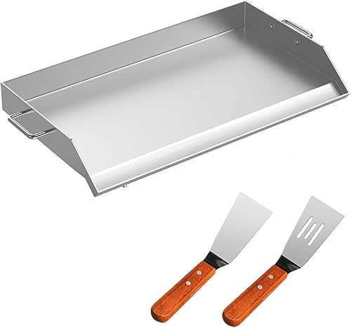 Plancha universal de acero inoxidable, placa superior plana de 36 x 22 pulgadas con revestimiento antiadherente, 2 asas, ranura para grasa y