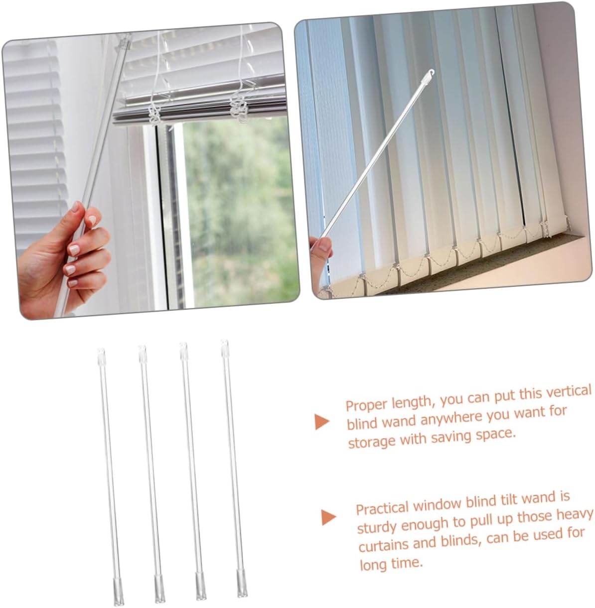 4pcs Blind Wand Tilter Fiberglass Blind Rods for Vertical Window Rods Stick Hooks