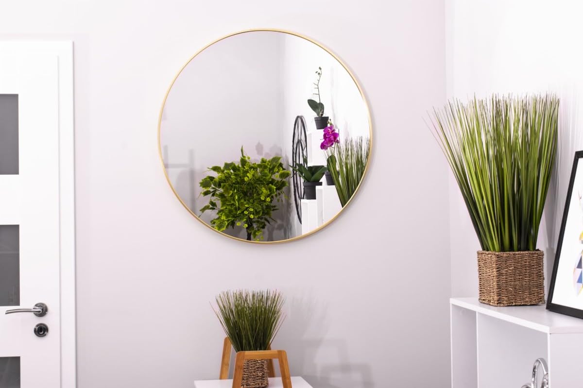 Espejo Decorativos de Pared Redondo 70 cm - Marco Dorado para Sala de Estar y Dormitorio | cuarto de baño, sala de estar, pasillo, diseño clásico, fácil instalación, durabilidad, estilo loft