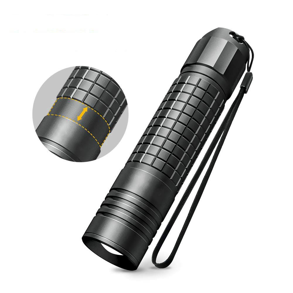 Torche LED extérieure étanche avec zoom réglable et double alimentation AA 18650