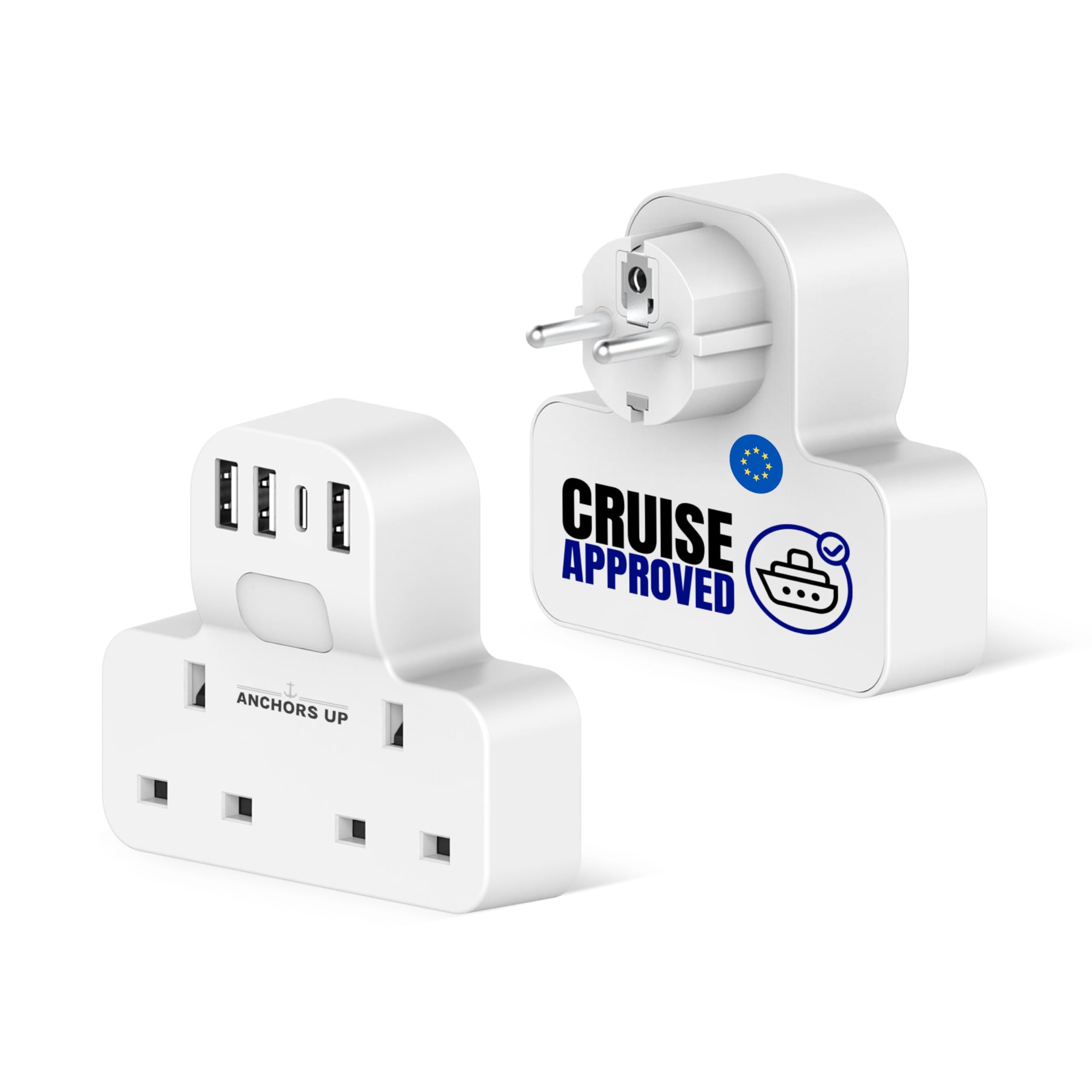 Cruise Approved 7-in-1 Travel Adapter – Non Surge for Cruise Ships – 4 USB Ports and Night Light – Works on P&O, Marella, MSC, Carnival, Princess, NCL, Disney, Fred Olsen – Cruise Essential (EU Plug)