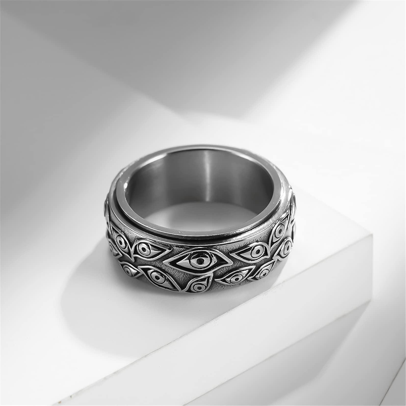Böses Auge Ring, Edelstahl Drehbarer Böses Auge Ring Auge Gottes Band Ring Cool Böses Auge Angst Ring for Männer Damen