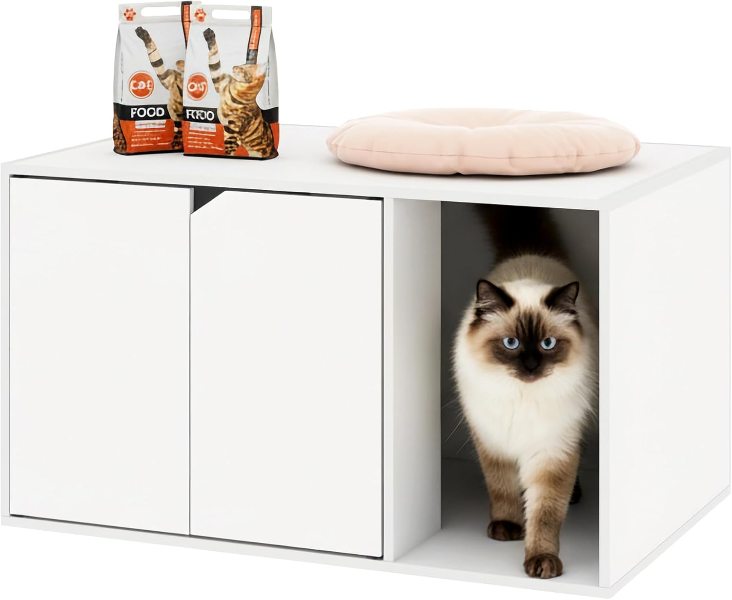 31.3"x19.7" x 17.7" Minimalist Litter Box Enclosed, Engineered Wood Cat Litter Enclosure Furniture, Hidden Cat Litterbox Furniture for Bedroom, Living Room, White