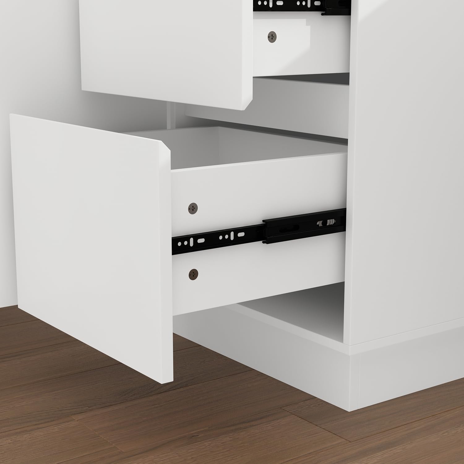 Hitow L Shaped Standing Desk Height Adjustable, 54.3" W Electric Sit Stand Desk with Drawers & Storage Cabinet, Reversible Home Office Table Corner Computer Workstation, White (29.5"-44.5" H)