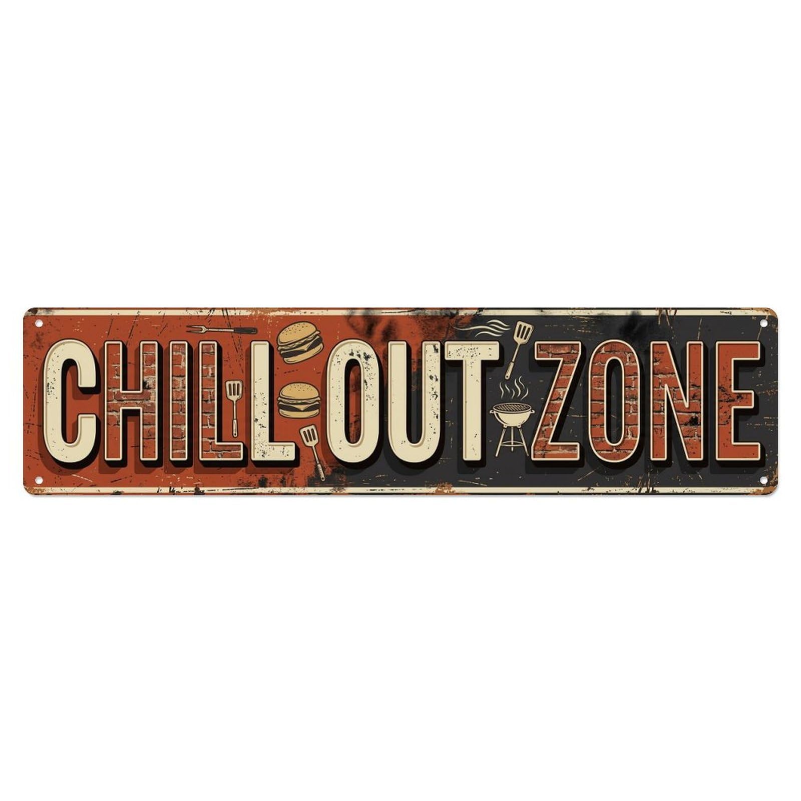 Chill Out Zone Rustic Backyard Vintage Metal Tin Sign Wall Decor for Cafe, Club, Garden Metal Poster 4x16Inch
