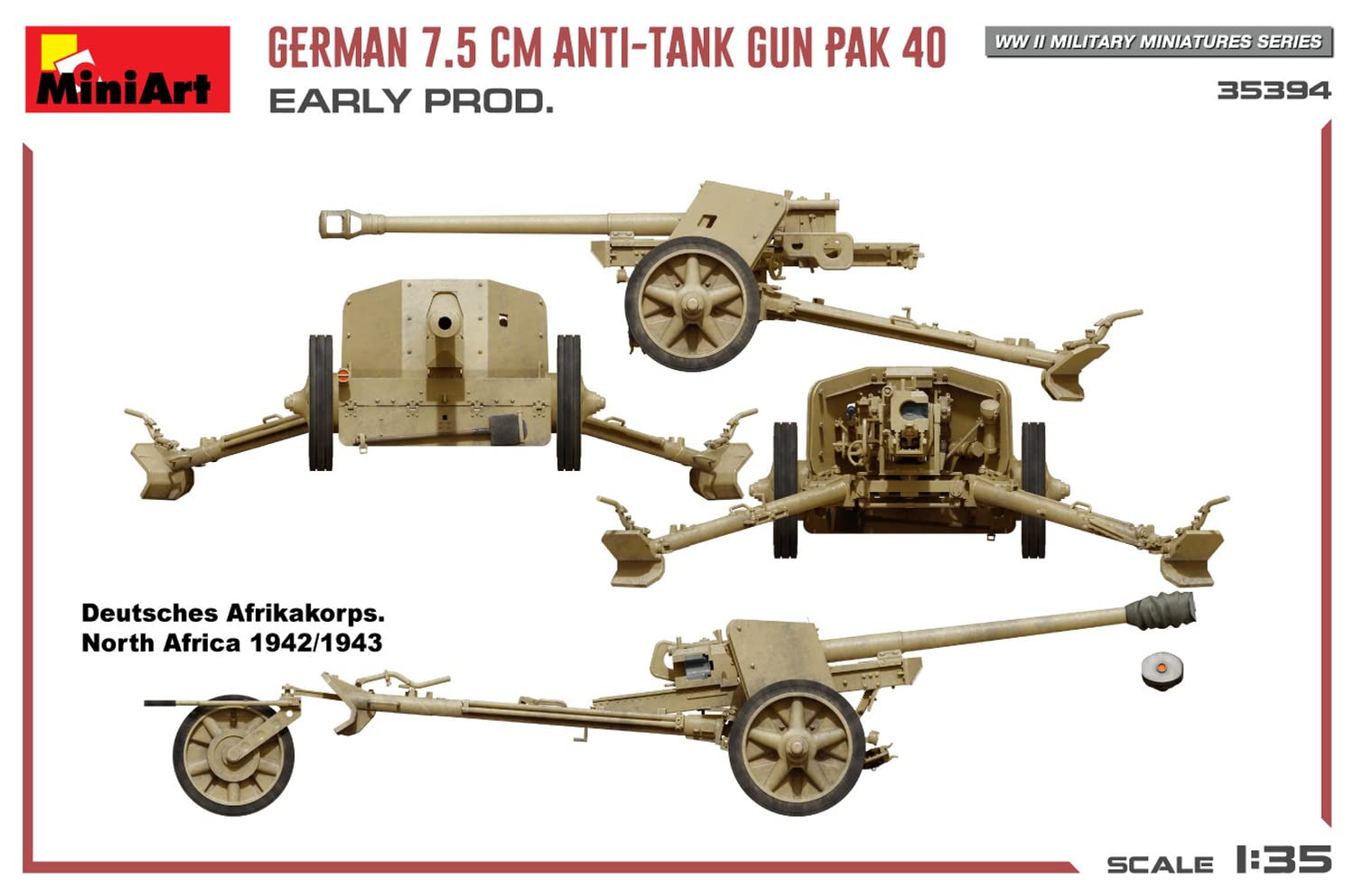 Mini Art 35394 1:35 DT. 7,5cm PaK 40 Frühe Produktion - Reproduction fidèle, modèle réduit, kit Plastique, Bricolage, Hobby, Collage, modèle réduit, Assembler, Non Peint