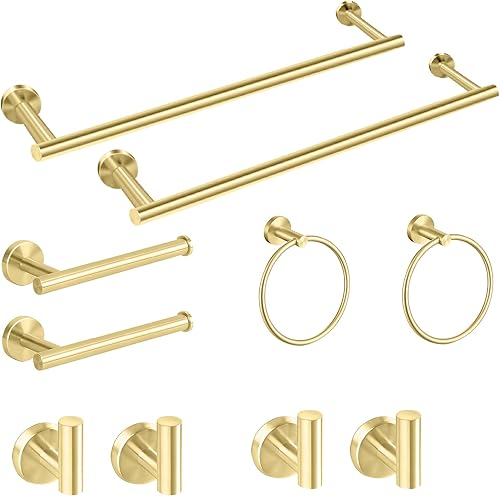 Cilee Juego de accesorios de baño de oro de 10 piezas, anillo de barra de toalla negro de 24 pulgadas+soporte para papel higiénico+gancho para
