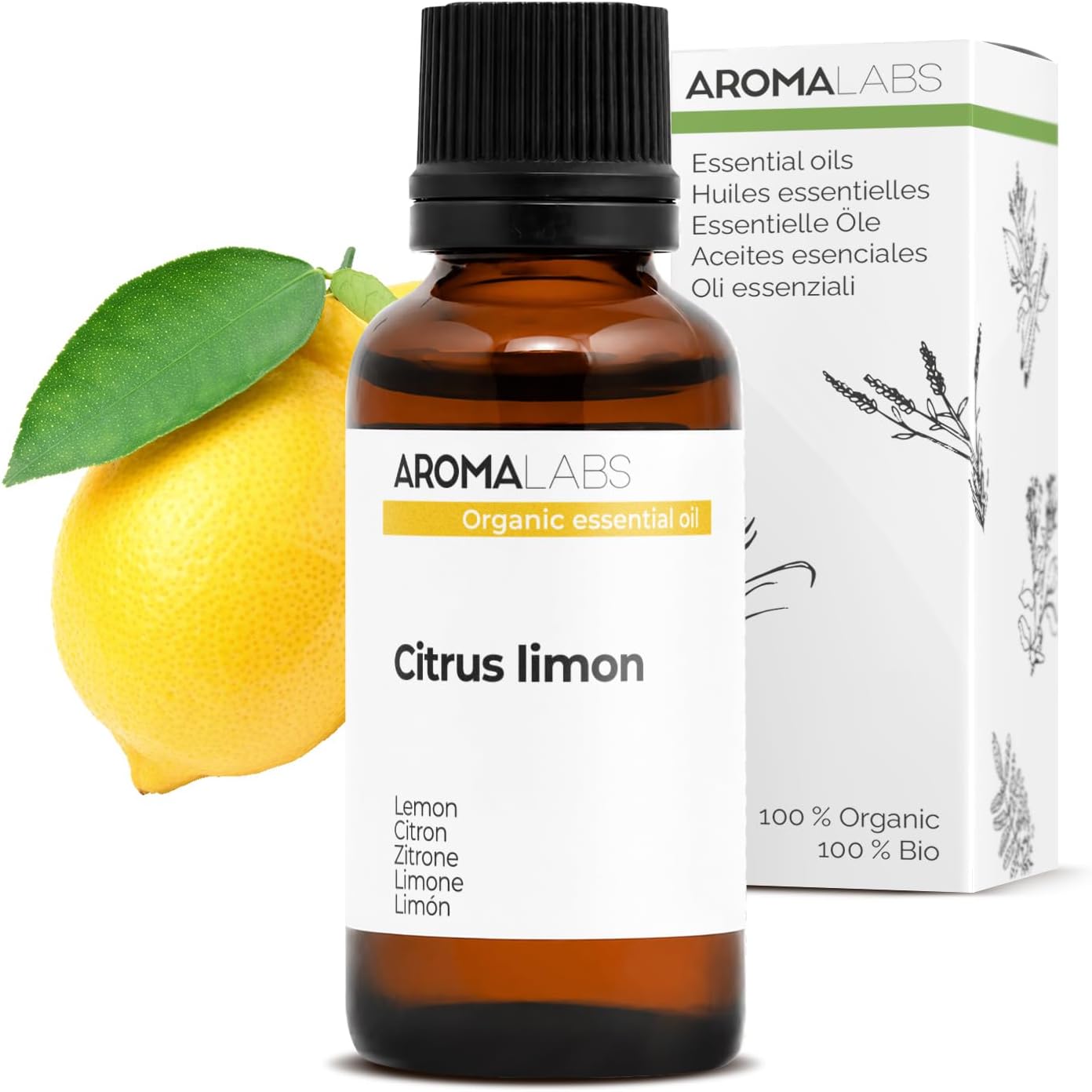 BIO - Lemon Essential Oil - 30mL - 100% Pure, Natural, Chemotyped and AB Certified - AROMA LABS (French Brand)