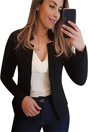 BOFETA Women Lightweight Long Sleeve Blazer Casual Business Blazer Notched Collar Work Office Blazer
