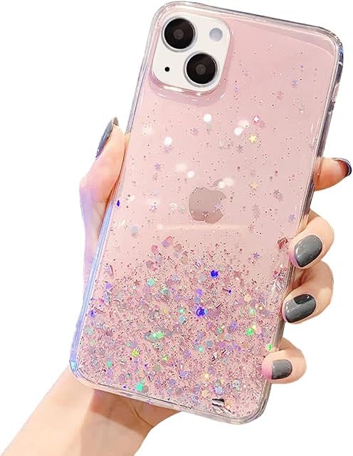 VUTR Crystal Glitter iPhone 14 Plus Case 6.7 Sparkle & Stars Transparent Shiny Bling Shockproof Phone Case Cover for iPhone 14 Plus - Pink