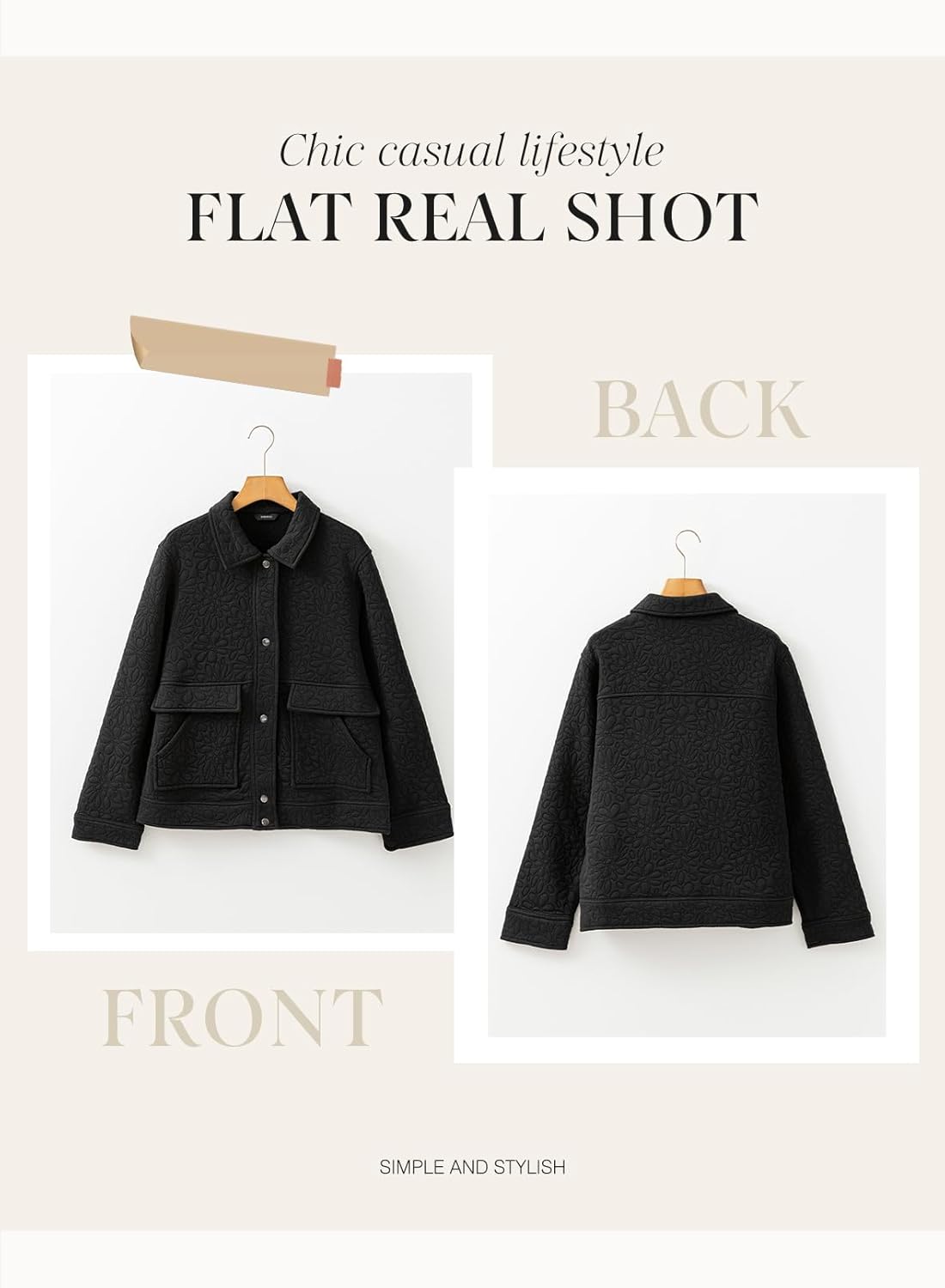 Dokotoo Jackets for Women Casual Long Sleeve Collared Jacquard Coats Trendy Button Down Shacket Jacket with Pockets - Image 6