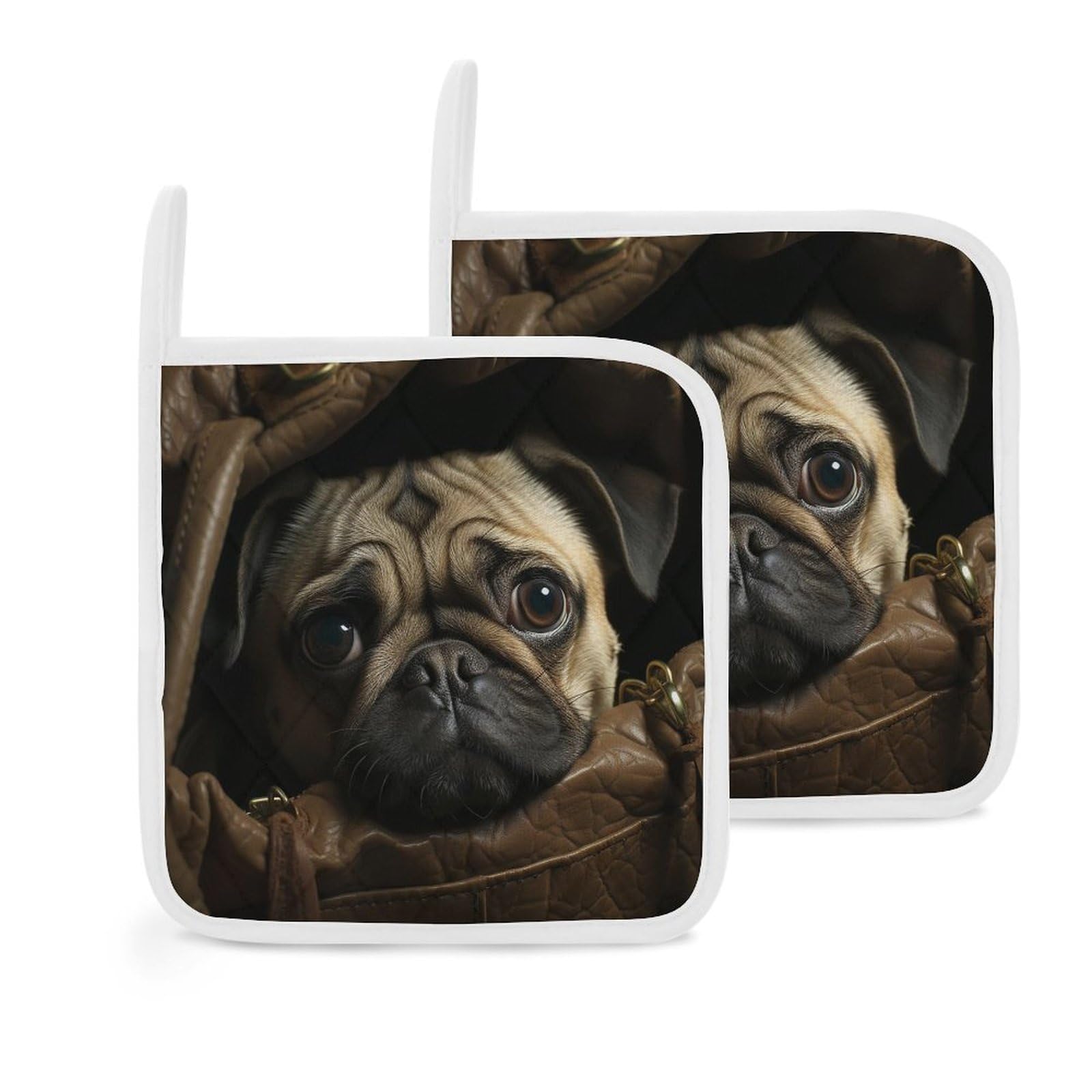 Pot Holders Set of 2 Kitchen Heat Resistant Potholders Little Pug Cotton Lining Oven Hot Pads for Cooking Baking BBQ Microwave Kitchen Accessories