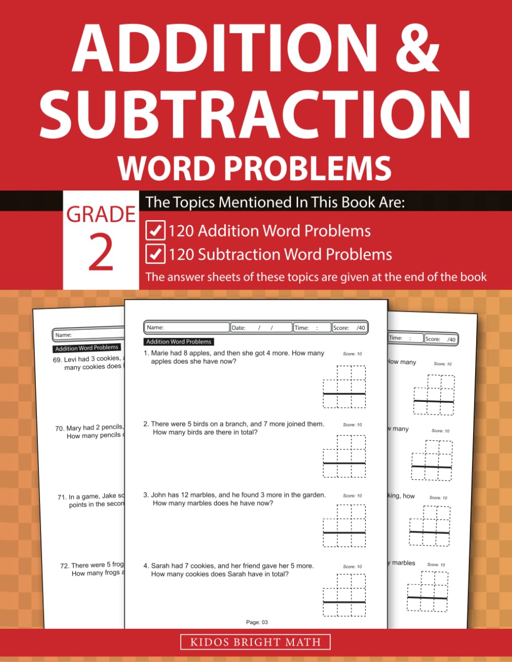 Addition and Subtraction Word Problems Grade 2: 2nd-Grade Math Workbook 240 Problems ( With Answer Key) for Daily Practice, Perfect for Ages 7 to 8 Years Old