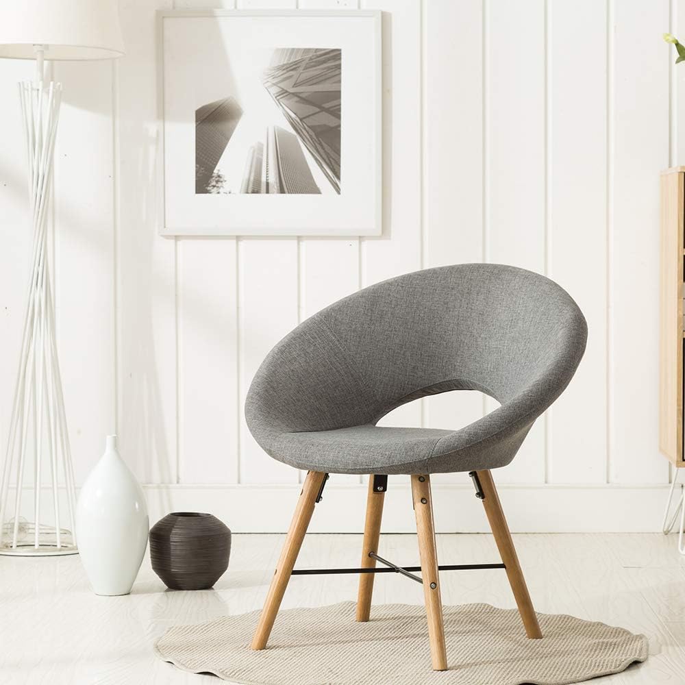 Set of 1 Dining Chair, Casual Style, Bedroom Chair, Living Room Chair, Upholstered with Grey Fabric, Natural Wood Legs