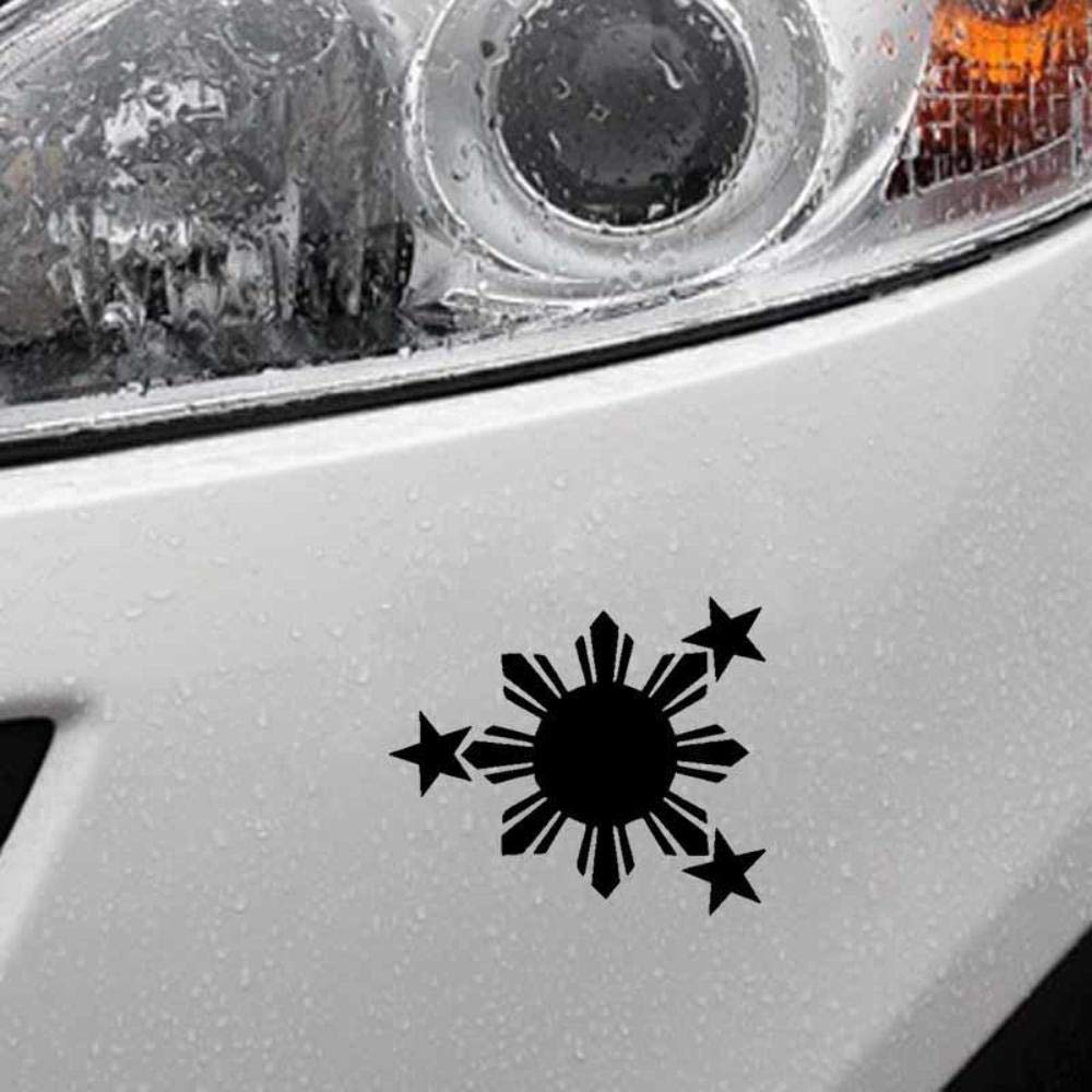 Handmade By Stukk Black Stukk Stickers Philippine Sun With Stars Design Fun Window Bumper Vinyl Sticker,,14.6Cm X 12.3Cm