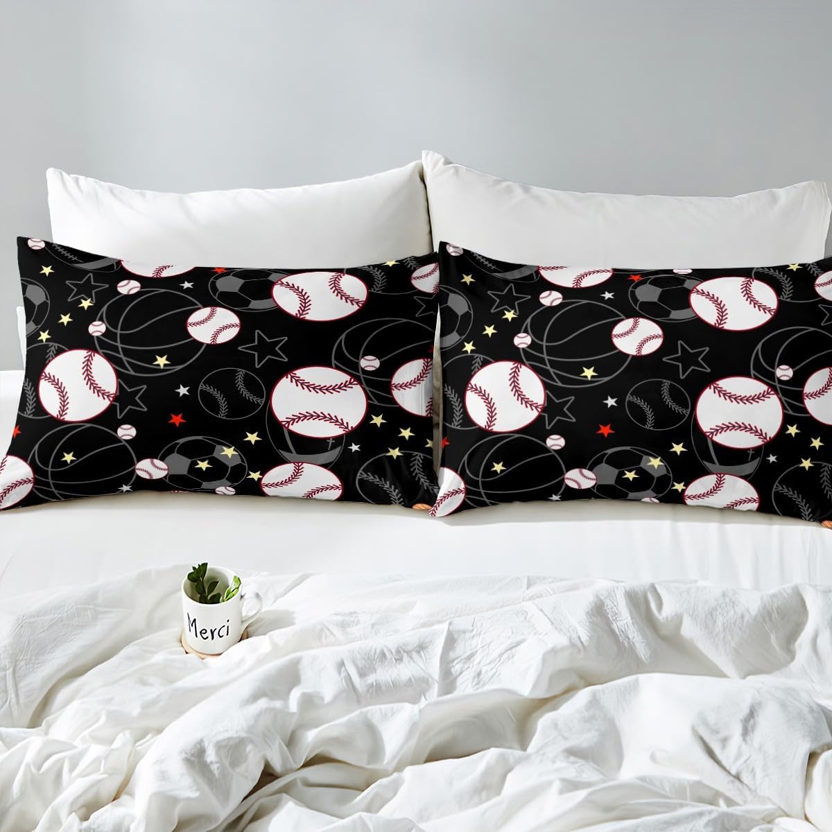 Baseball Bed Sheets Set Twin Size Kid Ball Sports Game Fitted Sheet with Deep Pocket Boys Teens Star Print Bedding Set Breathable Gift for Baseball Lover Bedroom Decor Bedclothes