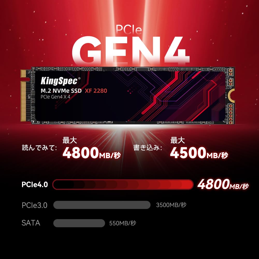 Amazon | KingSpec 1TB SSD M.2 NVMe 2280 PCIe Gen 4.0 x 4 最大読込
