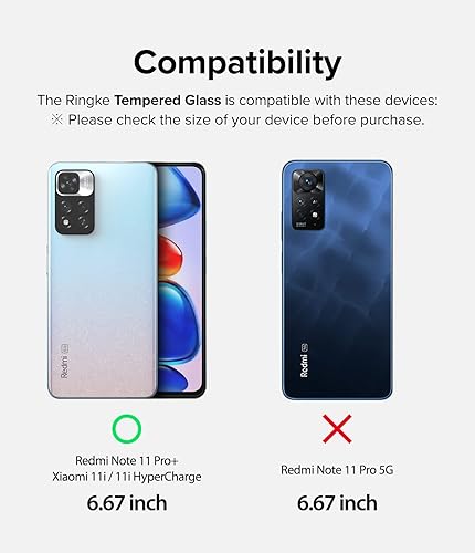 Miniatura 2 de Ringke Paquete de 2 protectores de pantalla de vidrio templado compatibles con Xiaomi Redmi Note 11 Pro+ Plus, película de vidrio de alta calidad,