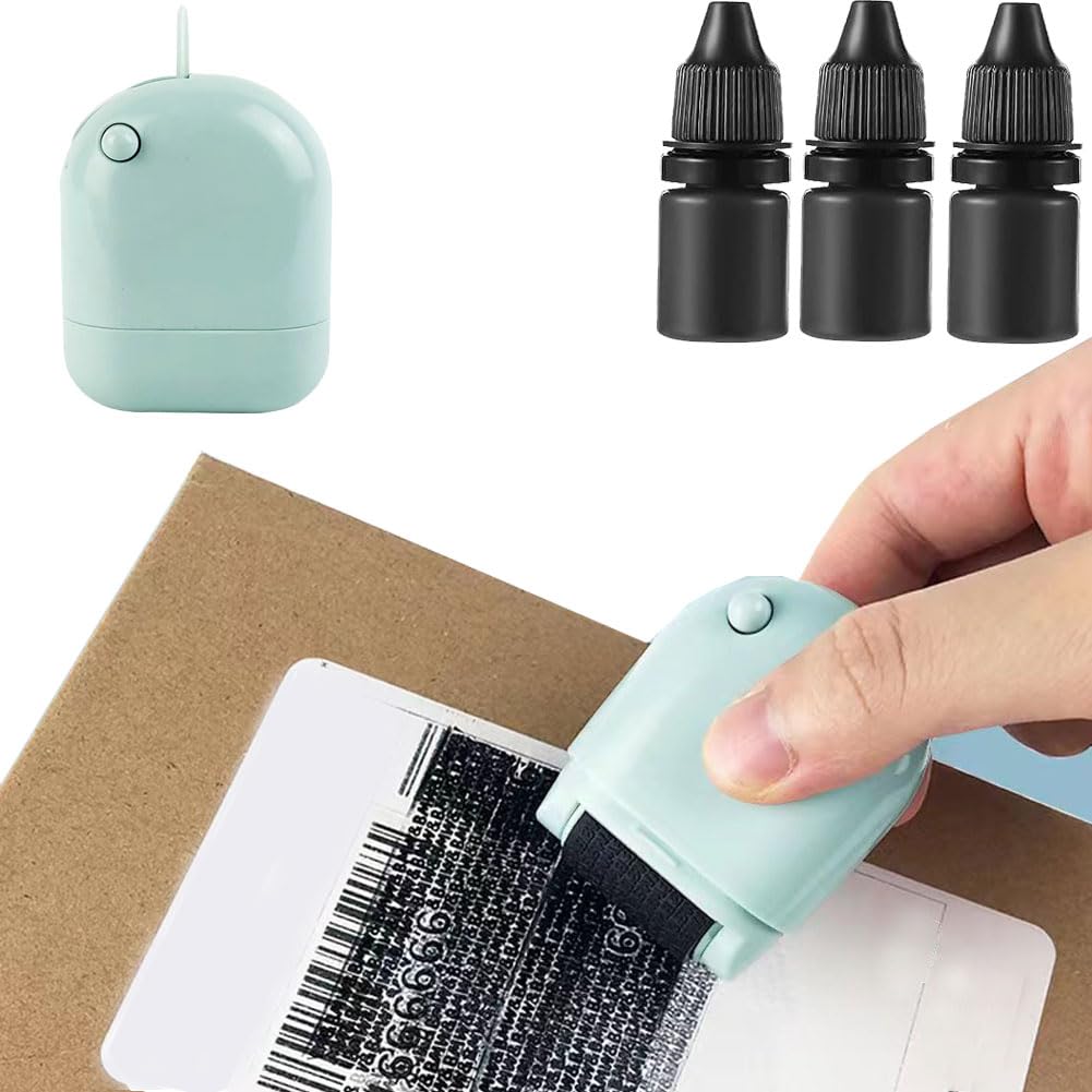 WZLL.SLSP Identity Theft Protection Roller Stamps,ID Security Stamp, Burglar Guard, Perfectly Cover Sensitive Personal Confidential Information, Privacy Stamps Roller（3 Ink Refill）