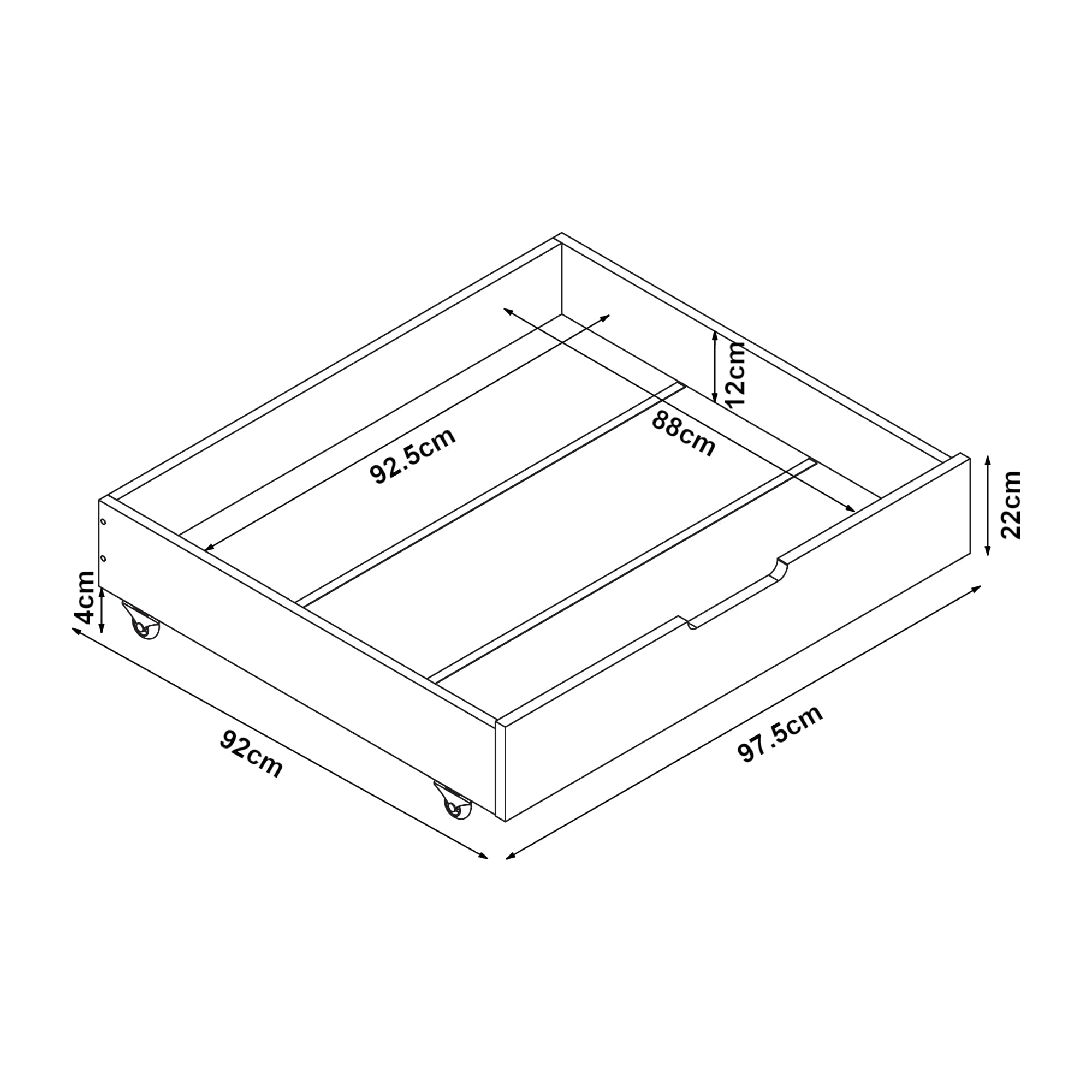 [en.casa] Set di 2 Cassetti Sottoletto Contenitori a 4 Rotelle Cassetti Biancheria da Letto Cassettoni da Stoccaggio Salvaspazio 97,5 x 92 x 22 cm Bianco