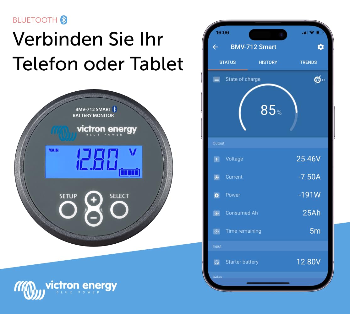 Victron Energy BMV-712 Smart Batteriemonitor - 6.5-70 VDC - Fungiert als Batteriewächter - Display und Bluetooth - Grau