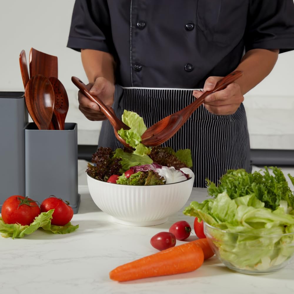 6-Piece Wooden Cooking Spoons Set – Heat-Resistant, Smooth Teak Utensils with Comfort Grip – Lightweight & Durable – Easy to Clean, Perfect for Non-Stick Cookware