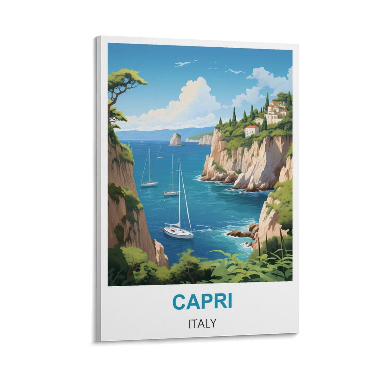 Hwjjuii Frame-Style Capri Italy Vintage Travel Poster 12X18inch(30X45cm) Canvas Wall Posters And Art Picture Print Modern Family Bedroom Decor Posters