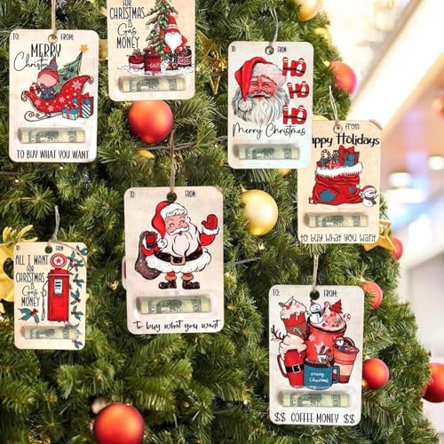 Christmas Money Holders Gift, 2024 Christmas Money Holders for Cash, Handmade Wooden Money Clip, Money Tree Gift Holder with Clips (A)4