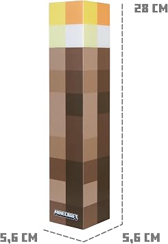 Minecraft: شعلة LED - نسخة طبق الأصل من شعلة Brownstone Pixels مقاس 11 بوصة، 4 خيارات إضاءة، تركيب على طاولة الحائط، شحن USB، مصباح إضاءة ليلي على طراز اللعبة، مرخص