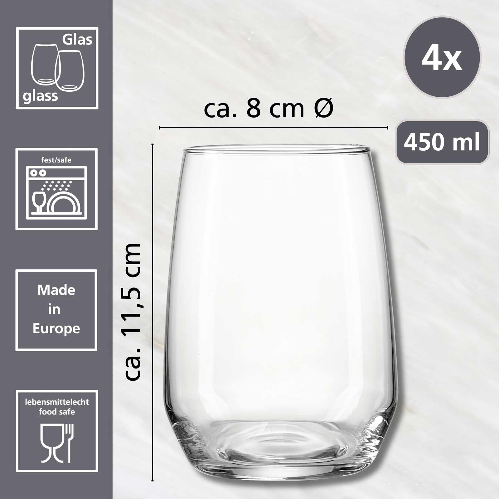 Ritzenhoff & Breker Rumba Longdrinkgläser-Set 20-teilig | 450 ml | Doppelkonisches Glas für Longdrinks, Cocktails und Wasser | Spülmaschinenfest | Klar
