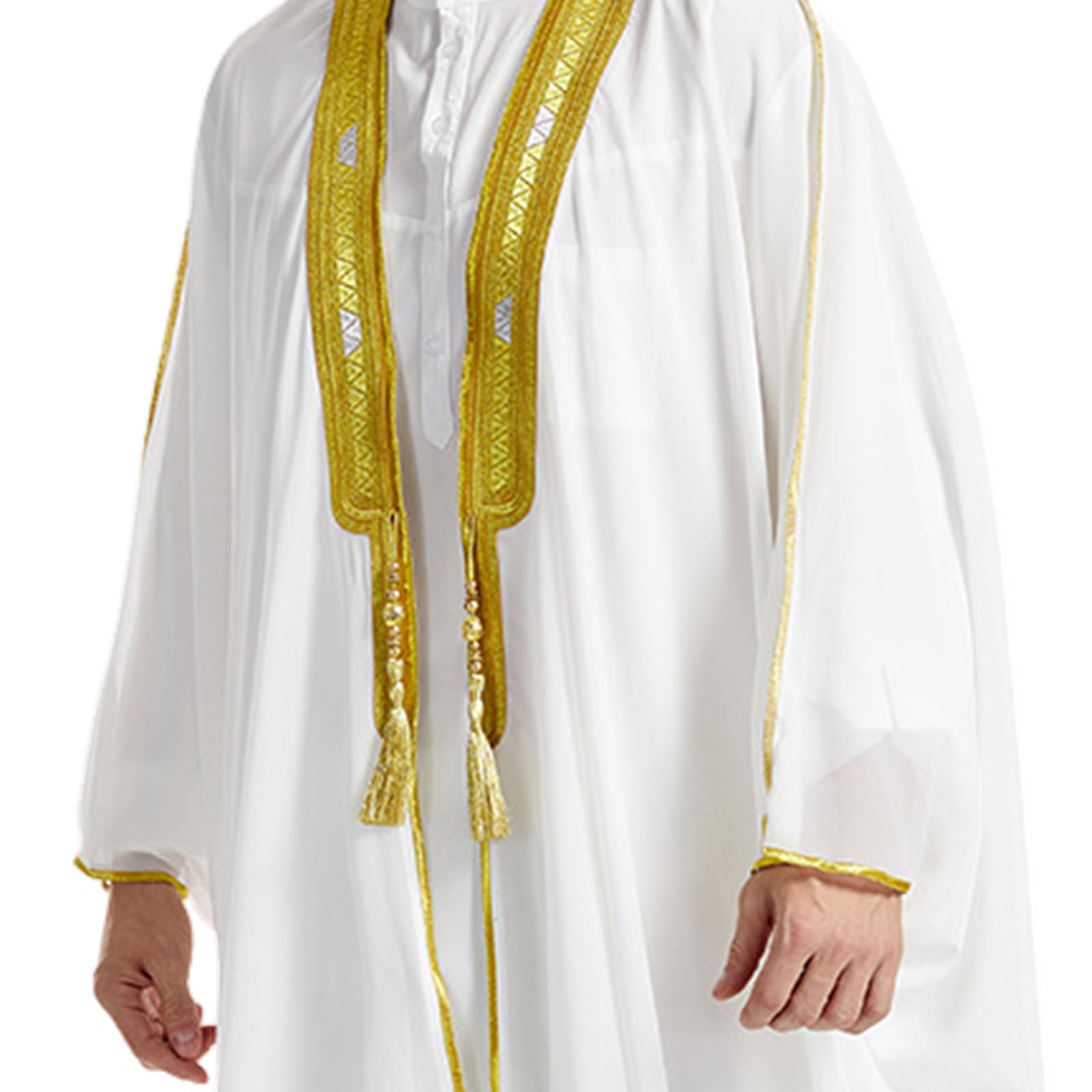 zhxinashu Djellaba Homme Marocaine - Abaya Homme Longues Chemise en Chiffon Imprimée Musulmane, Caftan Homme Rétro Décontracté Taille Large
