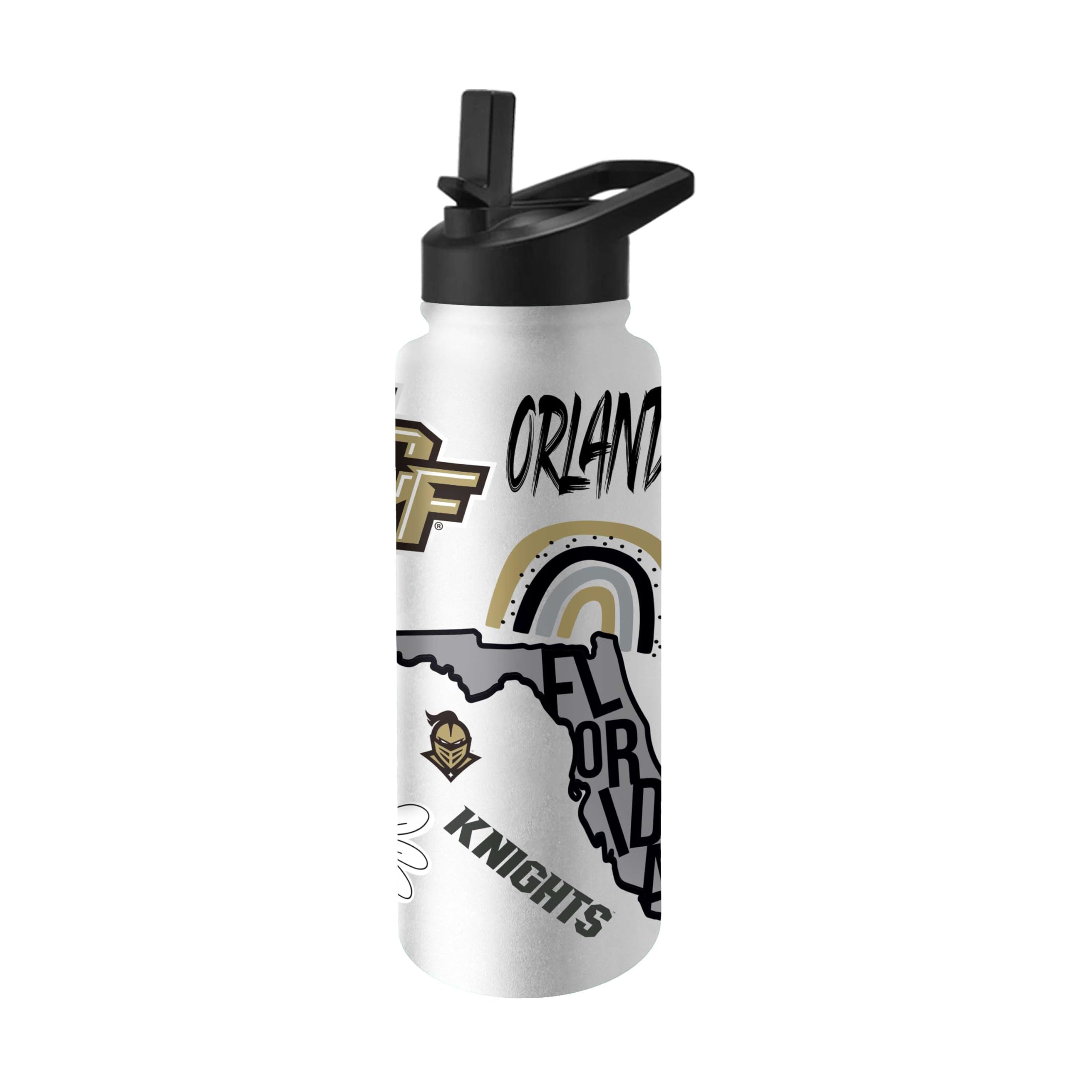 Logo Brands NCAA Native 34 oz Quencher Water Bottle - | Local Icons Design | Double-Wall Insulated| Leak-Proof Lid &amp; Built-In Straw