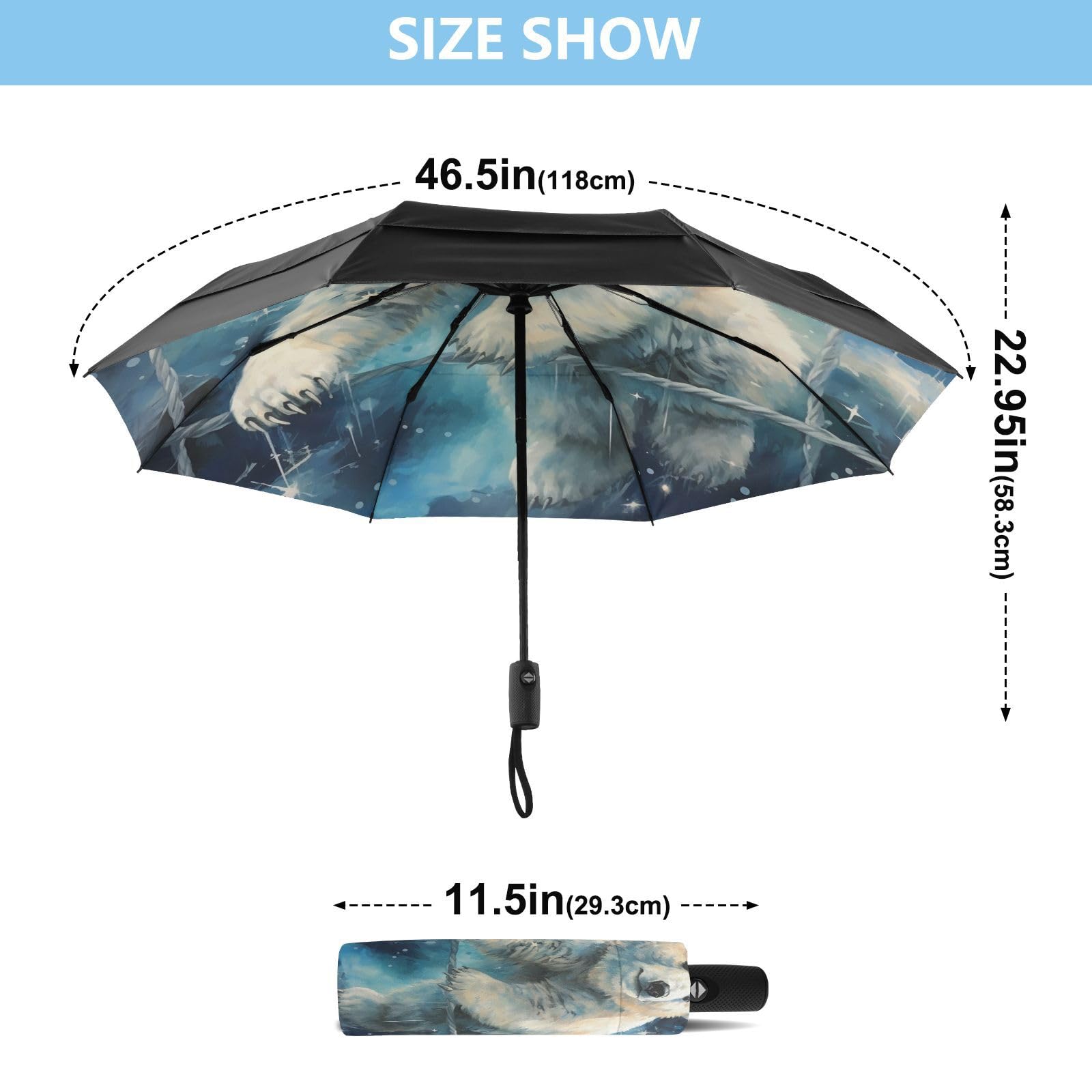 Oso Polar De Nieve Azul Paraguas de Viaje Resistente al Viento Apertura Cierre AutomáTicos,Compacto con ProteccióN Solar UPF 50+ Ideal para JóVenes Chicas